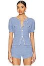 view 1 of 5 Seed Stitch Short Sleeve Cardigan in Blue