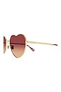 view 3 of 4 Milane Geometrical Sunglasses in Shiny Classic Gold, Double Gradient Bourdeaux, & Orange