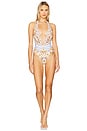 view 1 of 5 Plunge Front Halter One Piece With Trim in Throne Games