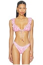 view 1 of 5 Tie Front Tri Bikini Top With Frill Neck in Livin La Vida Rosa