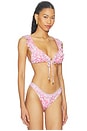 view 2 of 5 Tie Front Tri Bikini Top With Frill Neck in Livin La Vida Rosa