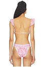 view 3 of 5 Tie Front Tri Bikini Top With Frill Neck in Livin La Vida Rosa