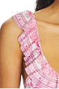 view 5 of 5 Tie Front Tri Bikini Top With Frill Neck in Livin La Vida Rosa