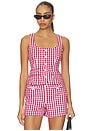 view 1 of 5 Mini Gingham Denim Lovina Top in Chili Pepper & White