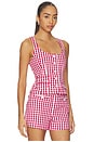 view 2 of 5 Mini Gingham Denim Lovina Top in Chili Pepper & White