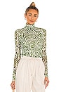 view 1 of 4 Woodblock Zebra Shirred Turtleneck in Ivory & Fern