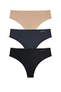 view 1 of 6 Calvin Klein Thong 3 Pack in Nude, Navy & Black