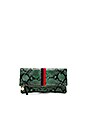view 1 of 4 Foldover Clutch in Green Snake with Navy & Red