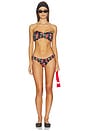 view 4 of 4 Leila Ruched Bandeau Bikini Top in Black & Red Multi