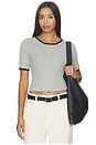 view 1 of 4 TOP MANCHES COURTES COL ROND CREW NECK SHORT SLEEVE in Light Grey Melange
