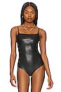 view 2 of 5 Faux Leather Spaghetti Strap Bodysuit in Black