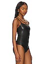 view 3 of 5 Faux Leather Spaghetti Strap Bodysuit in Black