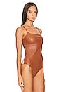 view 3 of 5 Faux Leather Cami Bodysuit in Cocoa