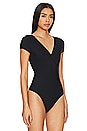 view 3 of 5 Butter Cap Sleeve Wrap Bodysuit in Black