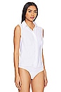 view 3 of 5 Classic Sleeveless Button Down Bodysuit in White