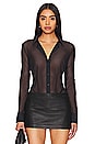 view 1 of 5 Chic Mesh Button Down Bodysuit in Black
