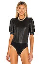 view 2 of 5 Faux Leather Puff Sleeve Bodysuit in Black