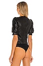 view 4 of 5 Faux Leather Puff Sleeve Bodysuit in Black