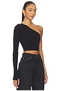 view 2 of 5 Ballet Body One Shoulder Crop Top With Thumbhole in Black