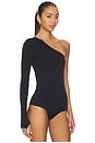 view 3 of 6 Prima Ballet One Shoulder Bodysuit in Black