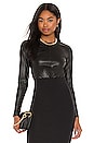 view 1 of 5 Faux Leather Long Sleeve Crew Bodysuit in Black