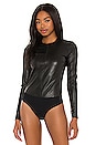 view 2 of 5 Faux Leather Long Sleeve Crew Bodysuit in Black