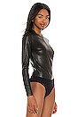 view 3 of 5 Faux Leather Long Sleeve Crew Bodysuit in Black
