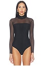 view 2 of 5 Chic Mesh Mockneck Covered Bodysuit in Black