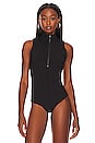 view 2 of 5 Neoprene Zip Front Bodysuit in Black