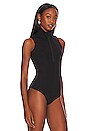 view 3 of 5 Neoprene Zip Front Bodysuit in Black