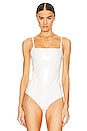 view 2 of 5 Faux Patent Leather Spaghetti Strap Bodysuit in White