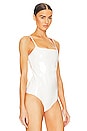 view 3 of 5 Faux Patent Leather Spaghetti Strap Bodysuit in White
