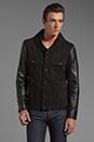 view 1 of 6 Buffalo Shawl Neck Leather Sleeve Jacket in Black/Black in Black & Black