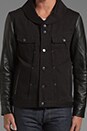 view 5 of 6 Buffalo Shawl Neck Leather Sleeve Jacket in Black/Black in Black & Black
