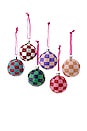 view 1 of 1 ORNAMENTO CHECKERED MEDIUM BAUBLE ORNAMENTS SET OF 6 in Multi