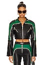 view 1 of 4 Cropped Moto Biker Leather Jacket in Green & Black