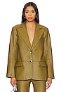 view 1 of 4 Rhodes Oversized Leather Blazer in Olive Green