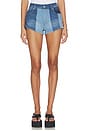 view 2 of 7 Denim Patchwork Mini Shorts in Blue Multi