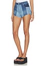 view 4 of 7 Denim Patchwork Mini Shorts in Blue Multi