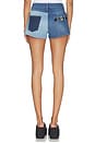 view 5 of 7 Denim Patchwork Mini Shorts in Blue Multi