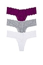 view 2 of 2 Never Say Never Thong 3 Pack in Carnevale, White, & Dove Gray