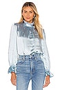 view 1 of 4 Ruffle Neck Bell Sleeve Top in Light Blue