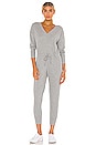 view 1 of 4 Love Rib Long Sleeve Double V Drawstring Jumpsuit in Heather Grey