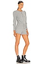 view 2 of 3 Bliss Knit Puff Sleeve Zip Up Romper in Heather Grey