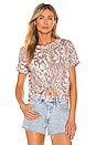 view 1 of 4 Linen Jersey Cropped Short Sleeve Tie Front Tee in White Cheetah
