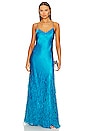 view 1 of 3 Hansal Gown in Lake Blue Satin + Feathers