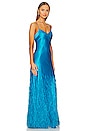 view 2 of 3 Hansal Gown in Lake Blue Satin + Feathers
