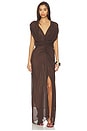 view 1 of 3 Ruched V Neck Gown in Dark Brown
