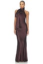 view 1 of 3 Silk Satin Tie Neck Gown in Aubergine