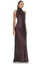 view 2 of 3 Silk Satin Tie Neck Gown in Aubergine